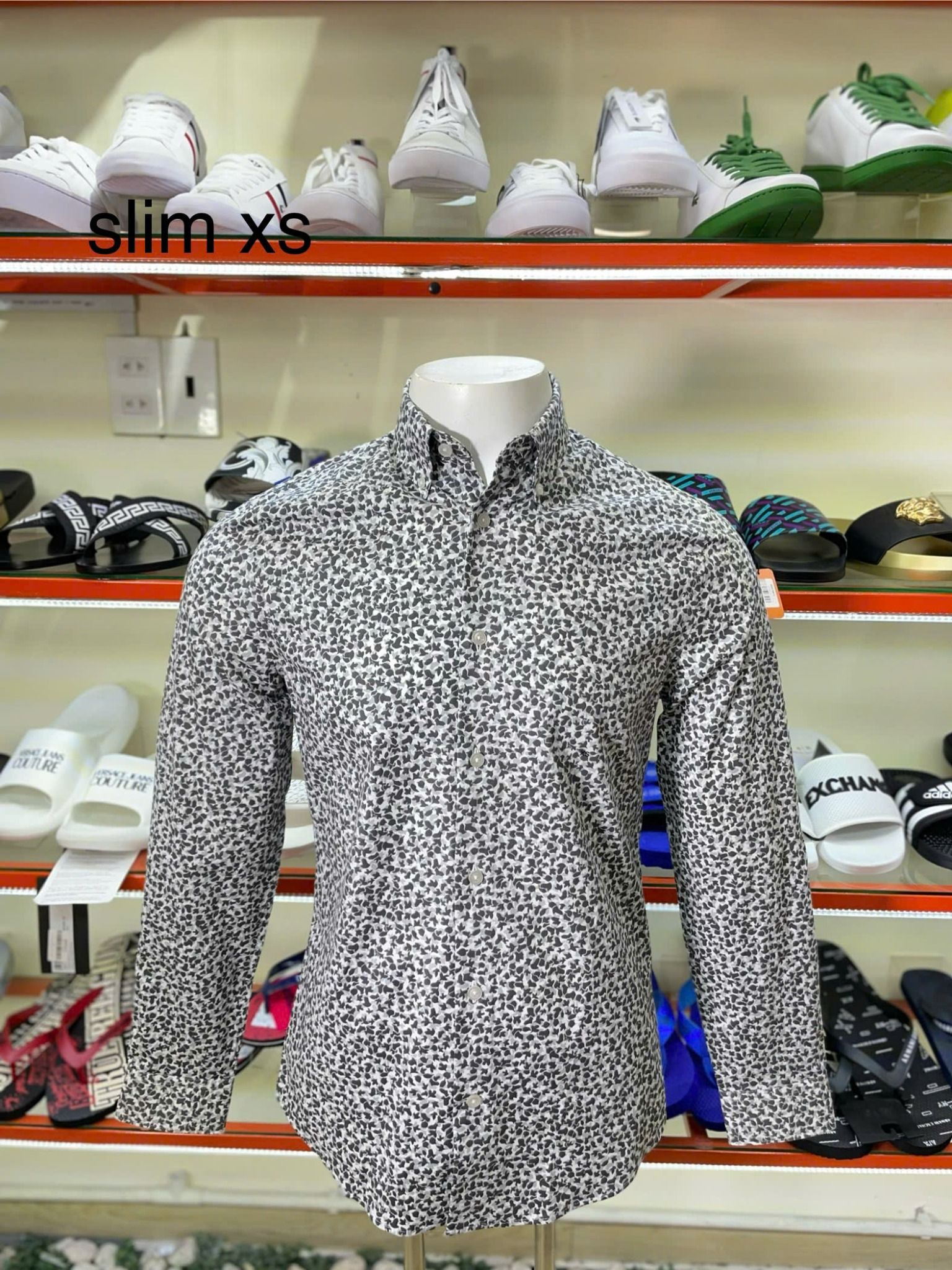 Áo Sơ Mi Tay Dài Express Xám Xanh Hoa Lá - New - 060396951 - TE01