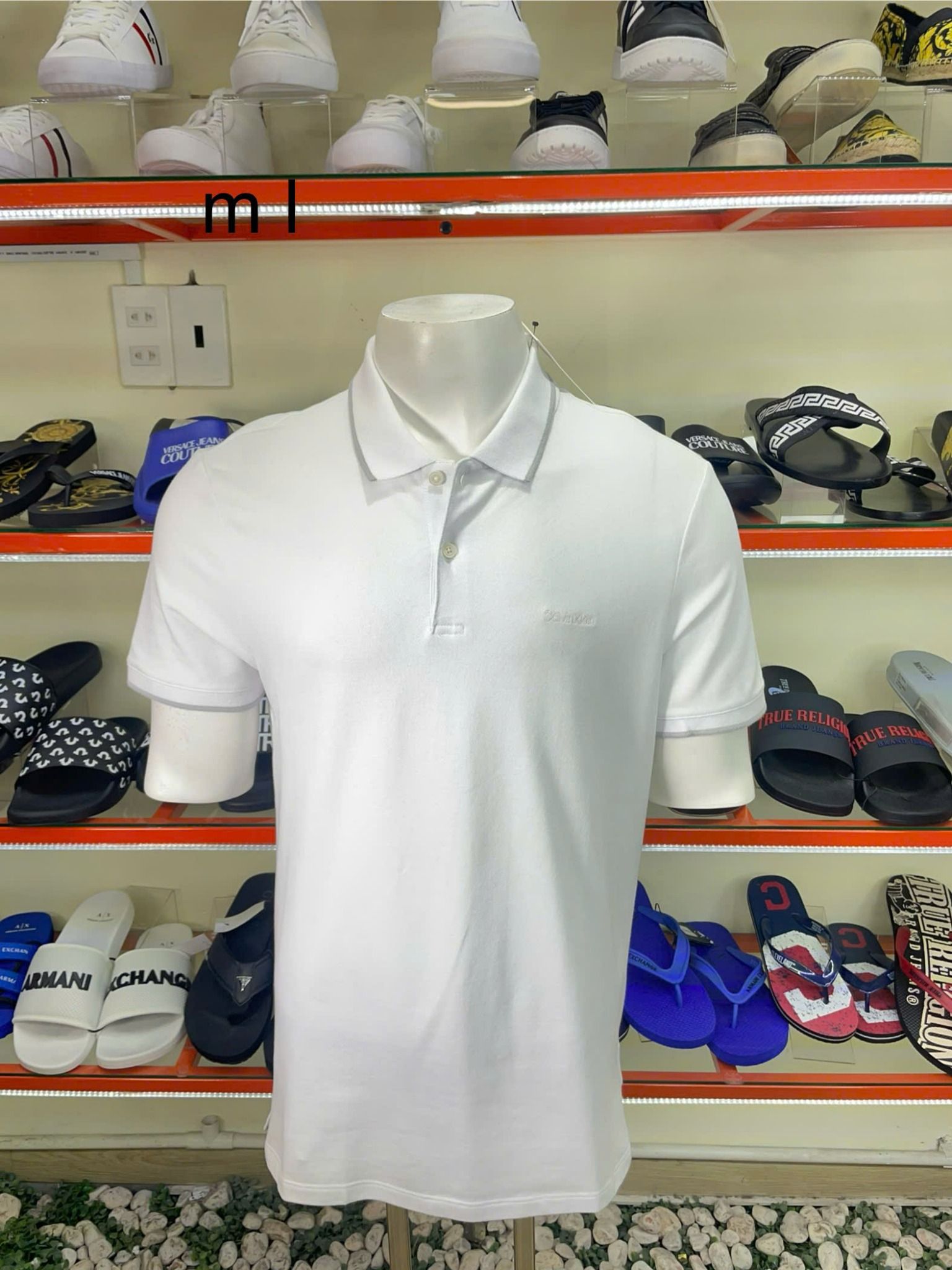 Áo Polo CK Calvin Klein Trắng Cổ Viền Xám - New - SP40601737 - TB01