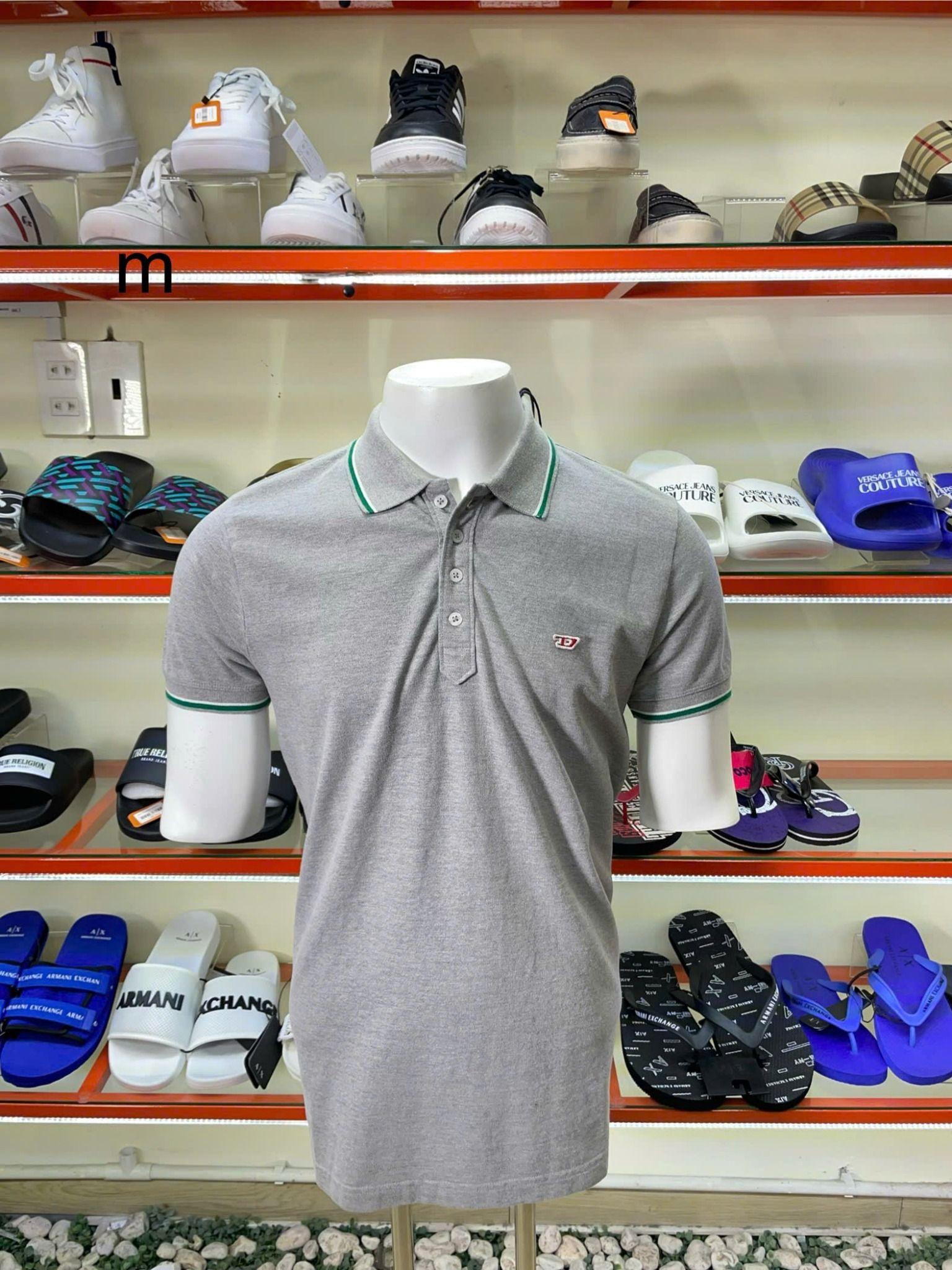 Áo Polo Diesel Xám Cổ Viền Trắng Xanh - New - 00SW7C - TC02