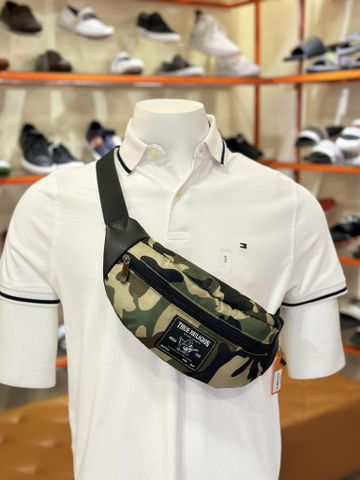 Túi Đeo Chéo Xanh Lính Phối Da 2 Bên True Religion - New - T01