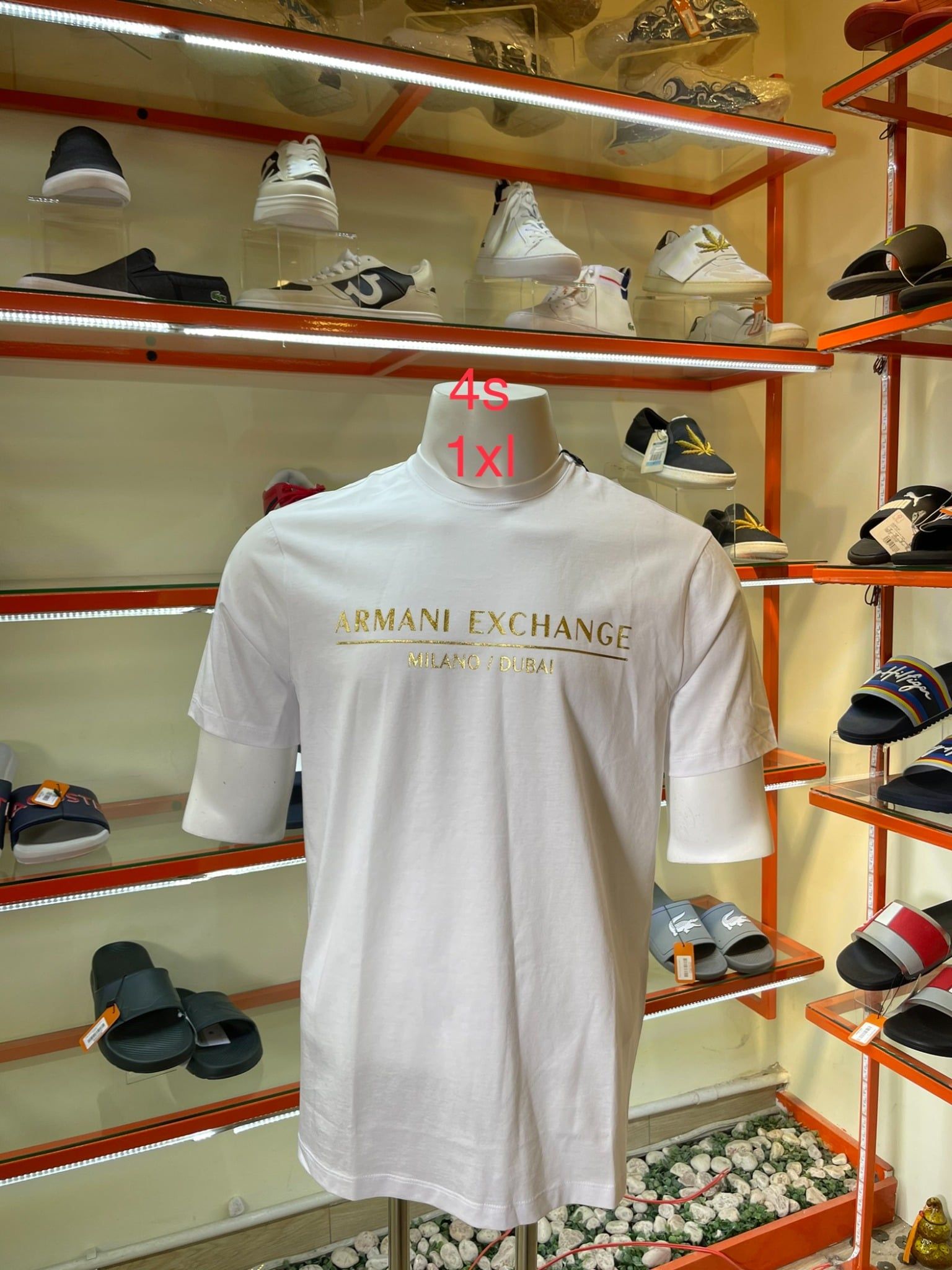 Áo Thun Cổ Tròn A/X Armani Exchange Trắng Chữ Vàng Đồng - New - 3KZTEB ZJ9AZ