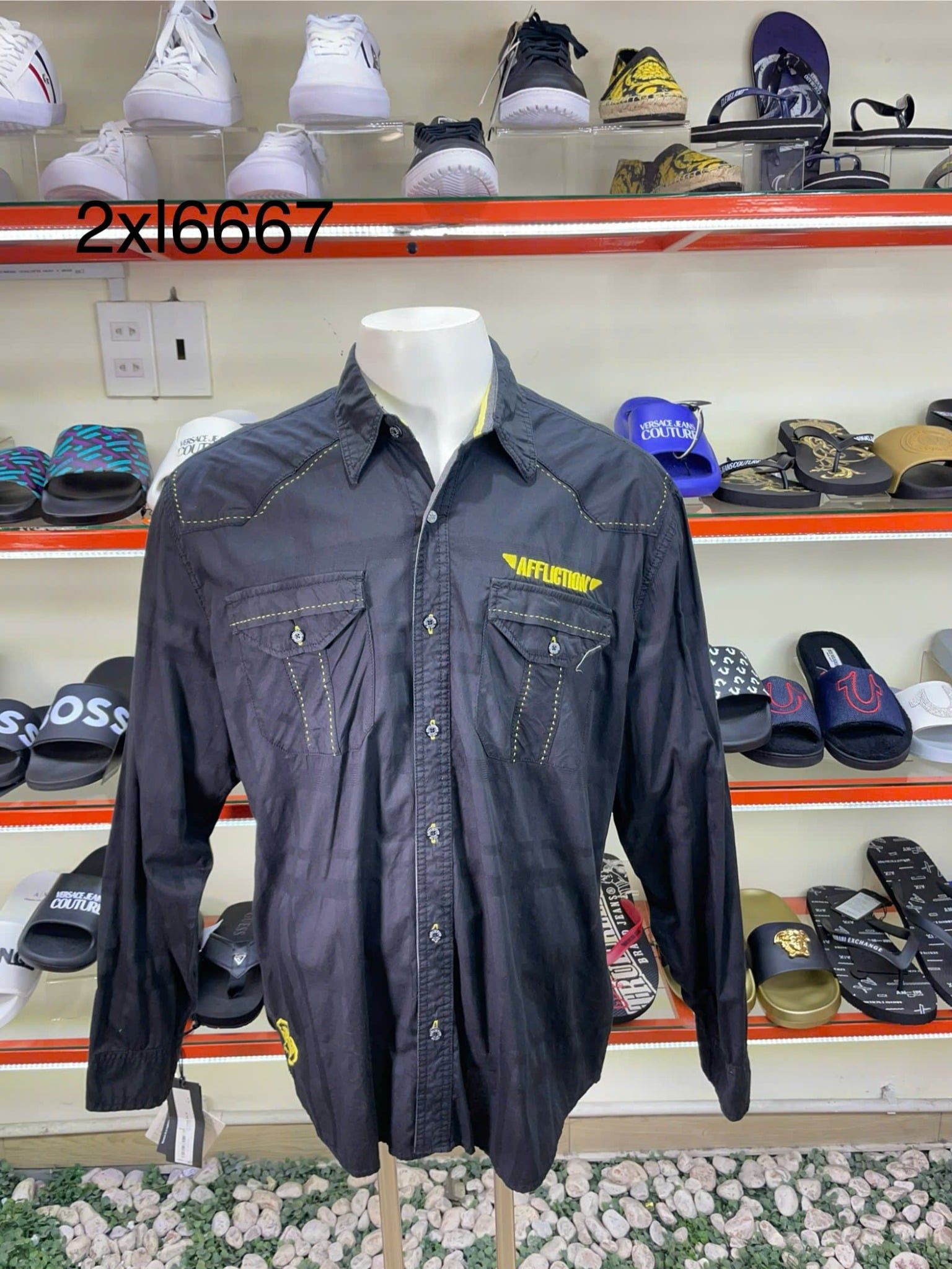 Áo Sơ Mi Tay Dài Affliction Đen Chữ Vàng - Si - A20251