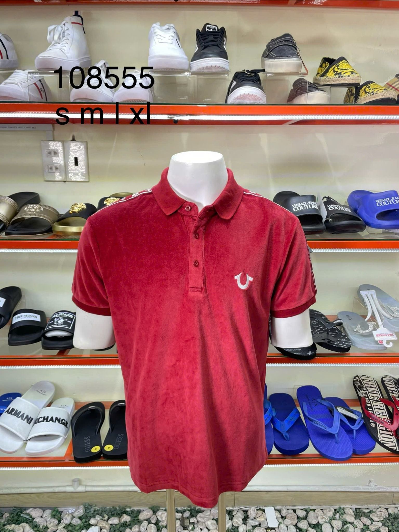 Áo Polo True Religion Đỏ Nhung Vai Viền Trắng - New - 108555 - PA04