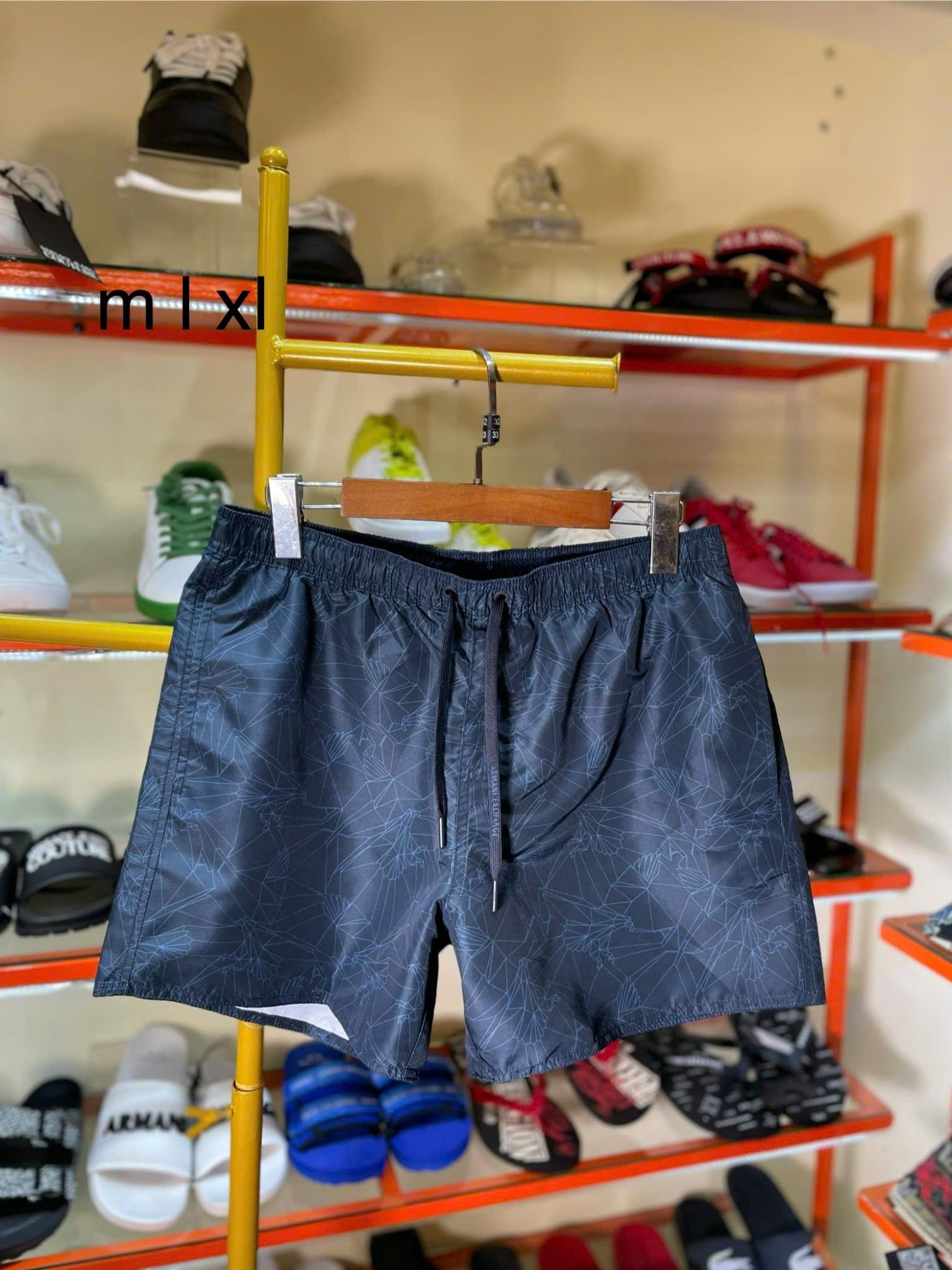 Quần Short Vải Dù A/X Armani Exchange Xanh Đậm Họa Tiết - New - 3R624 - TC03