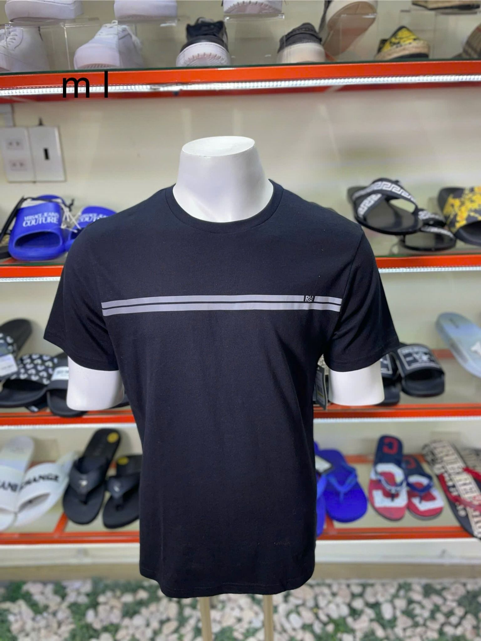 Áo Thun Kenneth Cole Đen Sọc Xám - New - 52E1038 - PC01