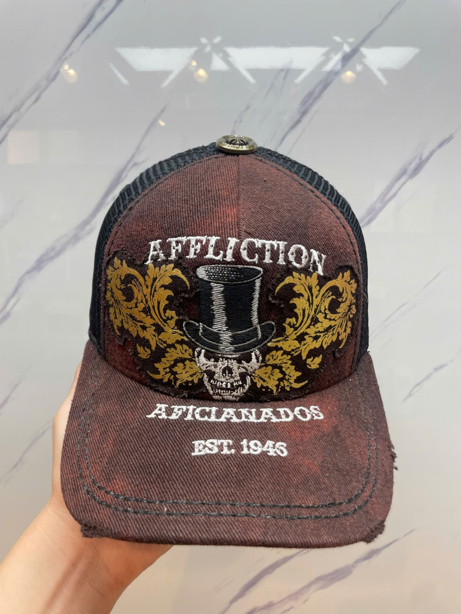 Nón Lướii Affliction Đen Nâu Đầu Lâu Đội Mũ - New Không Tag - N366