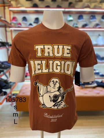 Áo Thun Nâu Chữ Kem Viền Cam True Religion - New - 105783 - TB03