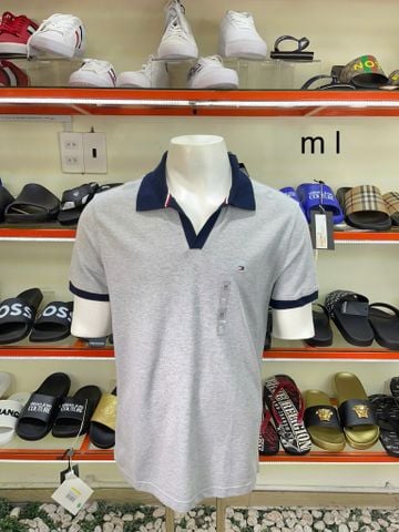 Áo Polo Tommy Hilfiger Xám Cổ Xanh Đen - New - XM04585 020 PVY - TA02