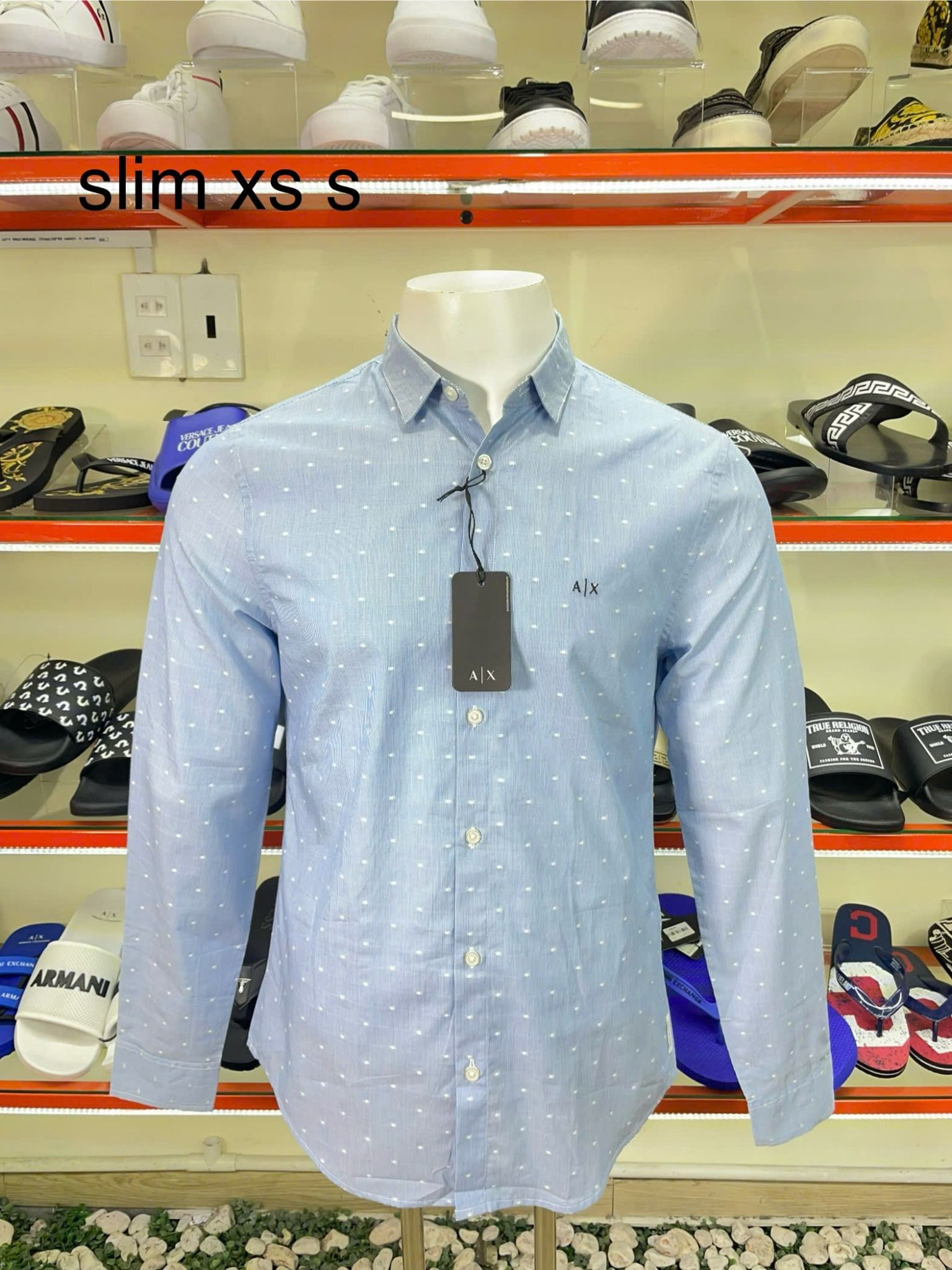 Áo Sơ Mi Tay Dài A/X Armani Exchange Xanh Dương Chấm Bi - New - 6RZC11 ZNYSZ