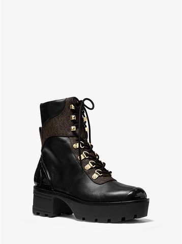 Khloe Leather and Logo Combat Boot 40F9KLFE7L