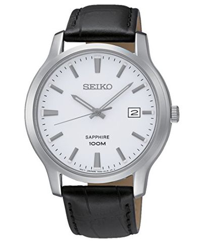 White Dial Black Leather Men's Watch SGEH43