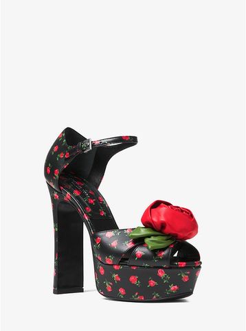 Huxley Rose Appliqué Rosebud Leather Platform Sandal 46F8HUHA3W