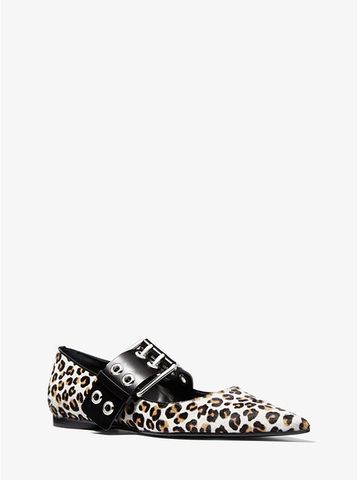 Maude Leopard Calf Hair Pointed-Toe Mary Jane Flat 46R0MUFP1H