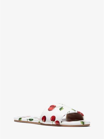 Delphine Cherry-Print Leather Slide Sandal 46S0DEFP1W
