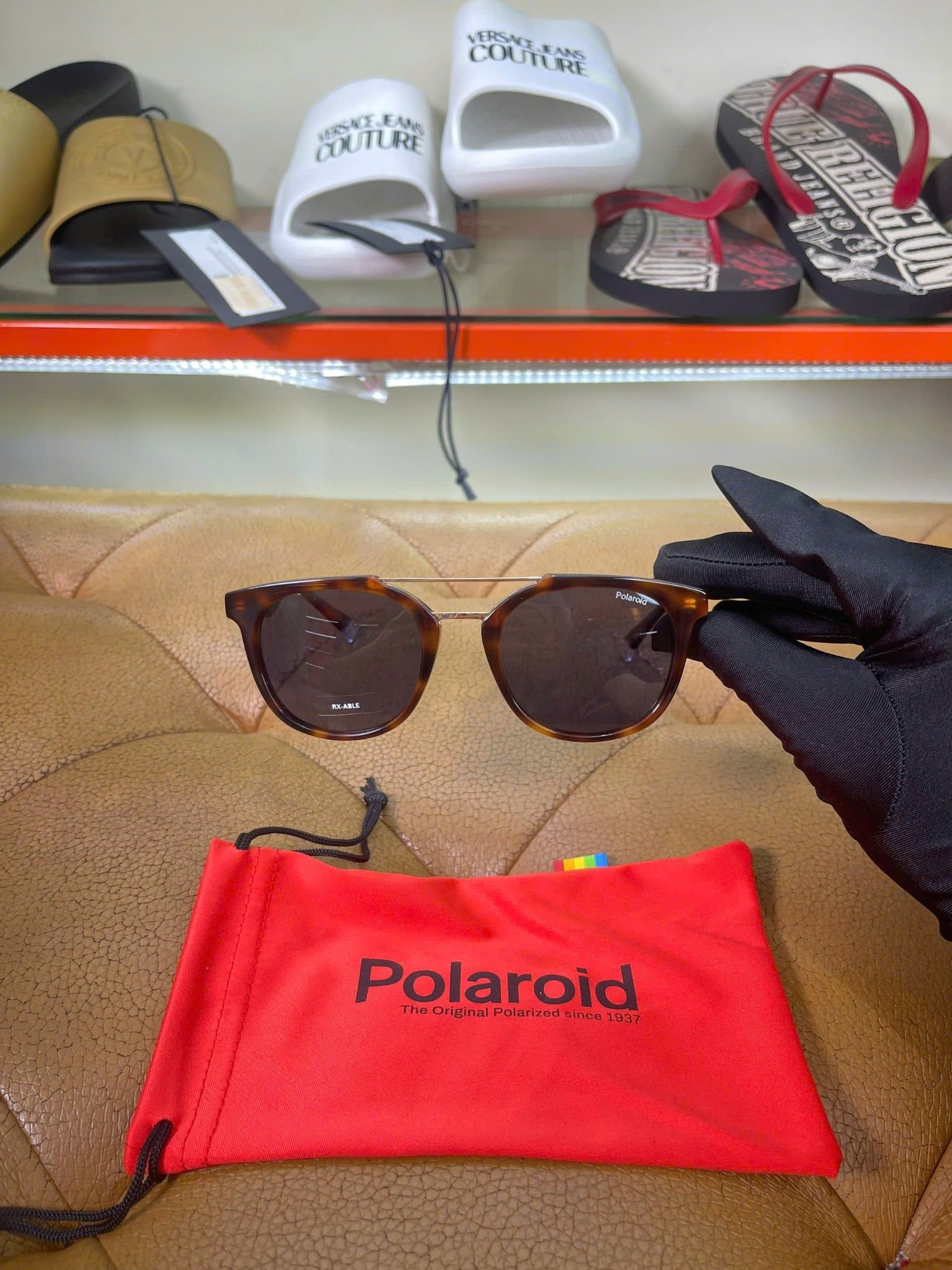 Mắt Kính Polaroid Nâu Vằn Tròng Xanh Đen - New - PLR342534