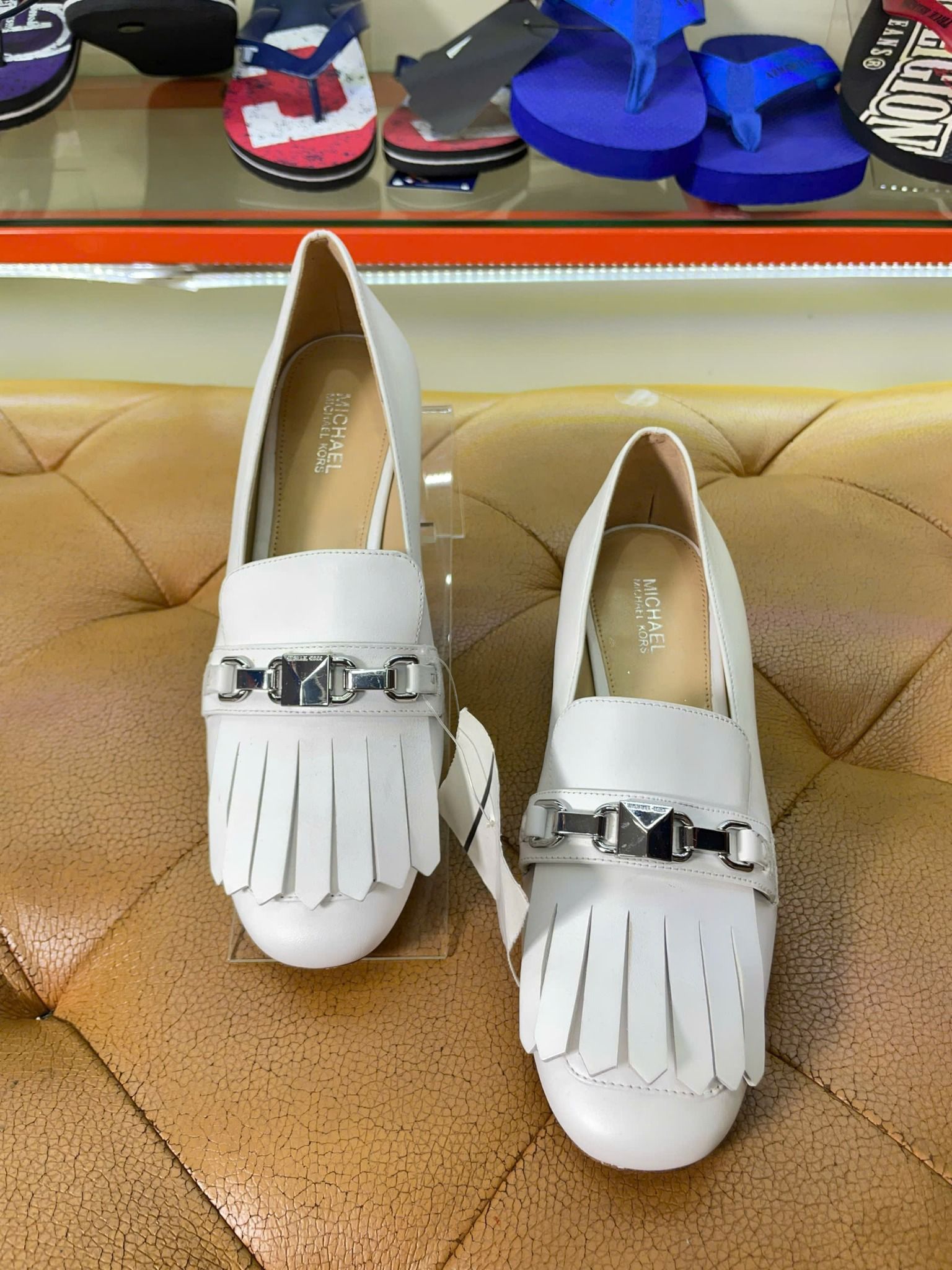 Giày Cao Gót Nữ MK Michael Kors Trắng Hình Bạc - New - 40T9CHMP1L