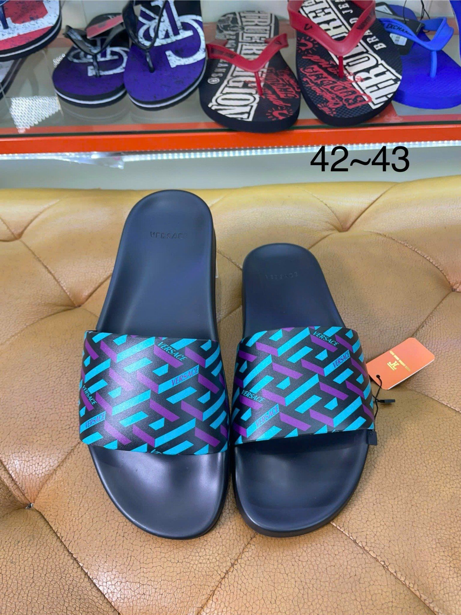 Dép Versace Đen Quai Xanh Tím - New - VSC08 - GE02