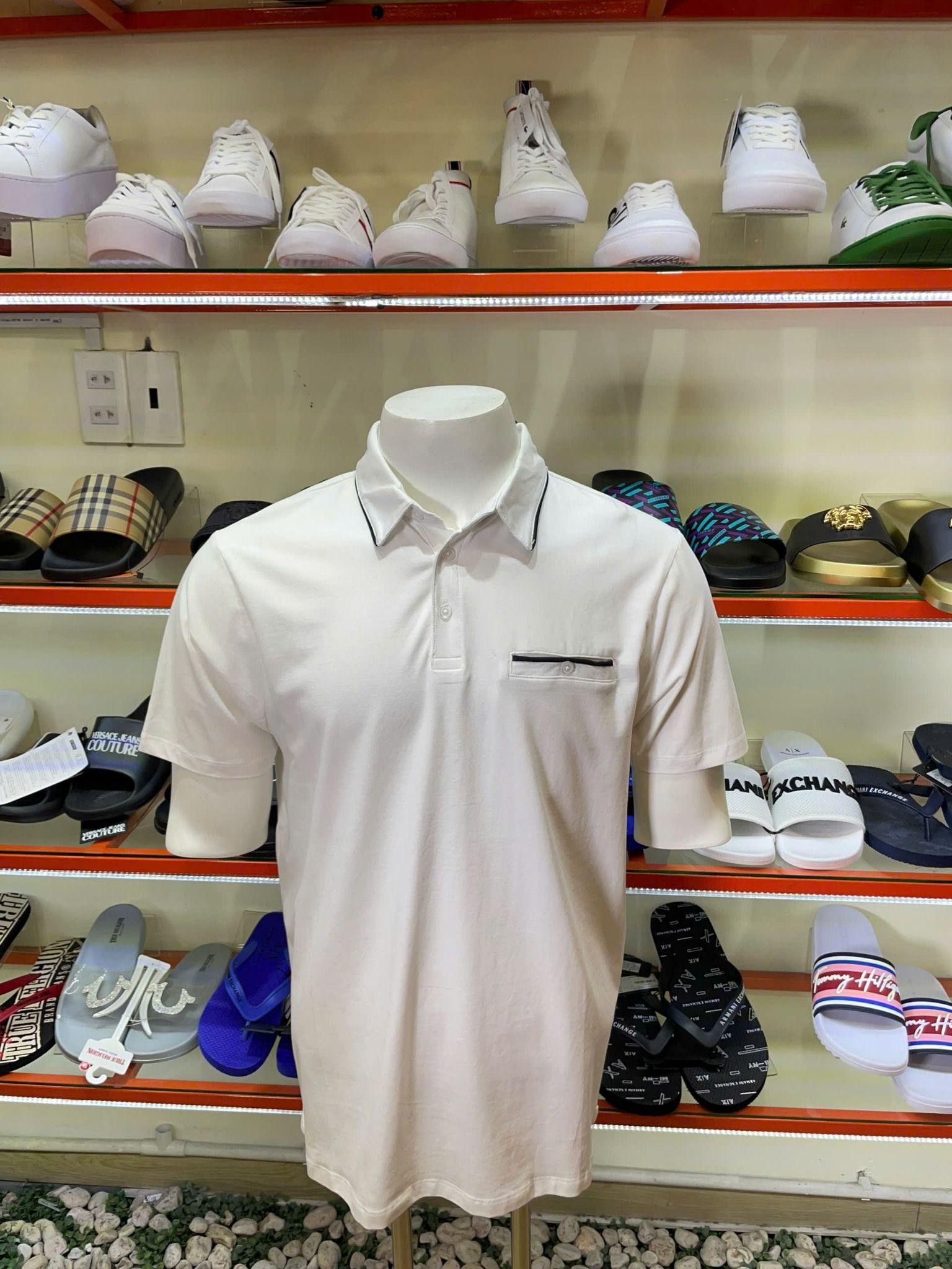 Áo Polo Kenneth Cole Trắng Cổ Viền Đen - New - KQ9I01WHTC - PC01