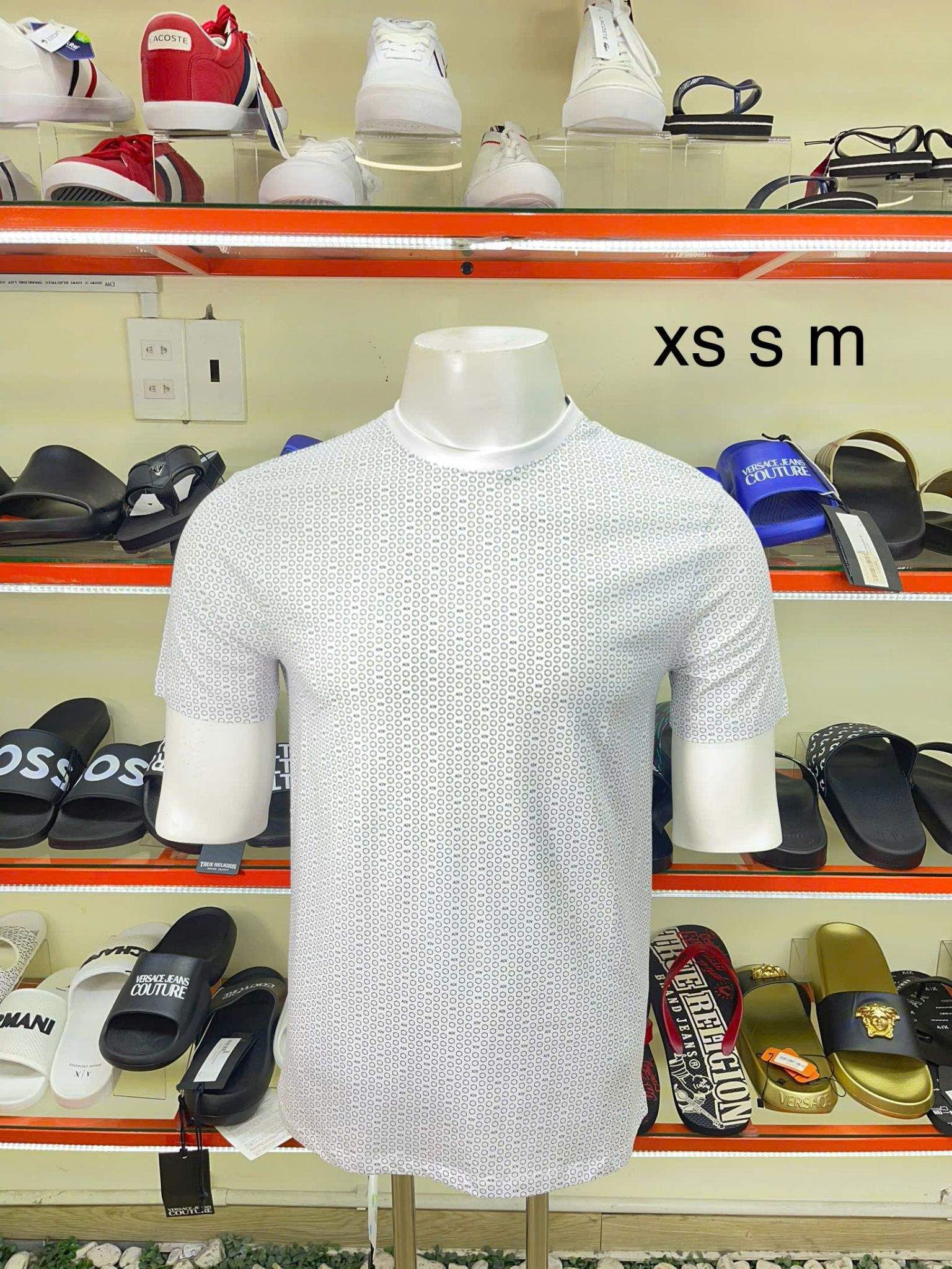 Áo Thun Cổ Tròn A/X Armani Exchange Trắng Chấm Ô Chữ Xanh - New - 7VZTHZ ZJH4Z - TA03