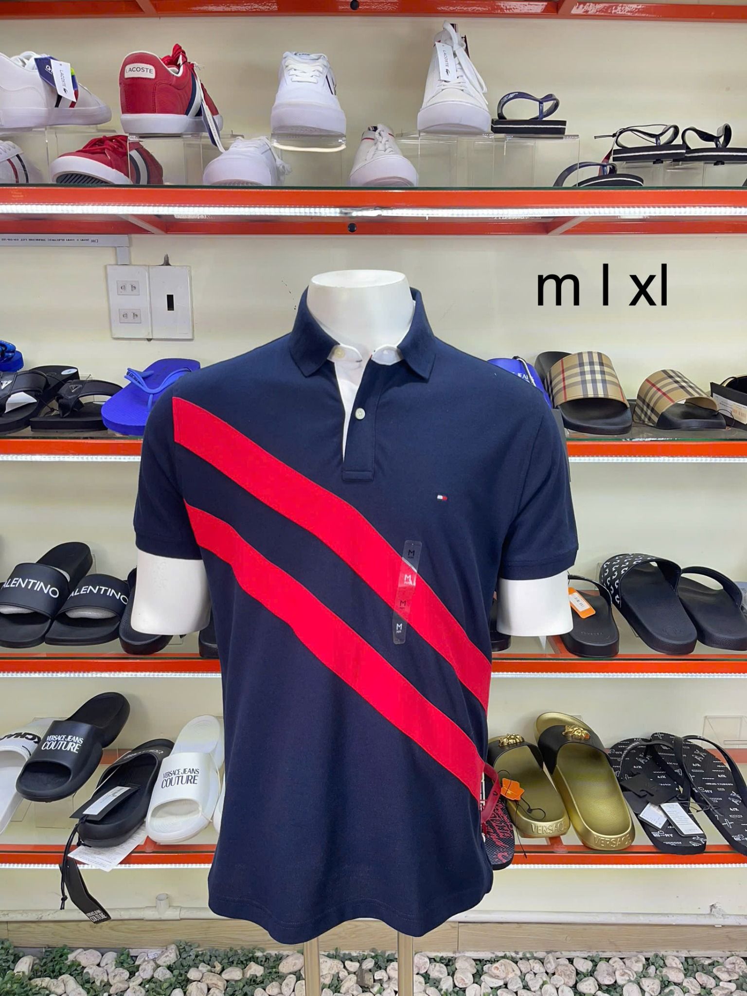Áo Polo Tommy Hilfiger Xanh Navy Sọc Đỏ - New - 78JB762 410 FAP - TA02