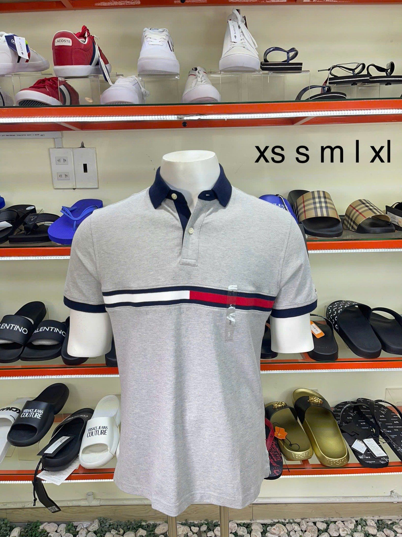Áo Polo Tommy Hilfiger Xám Sọc Ngang Trắng Đỏ - New - 78JB117 030 P8F - TA02