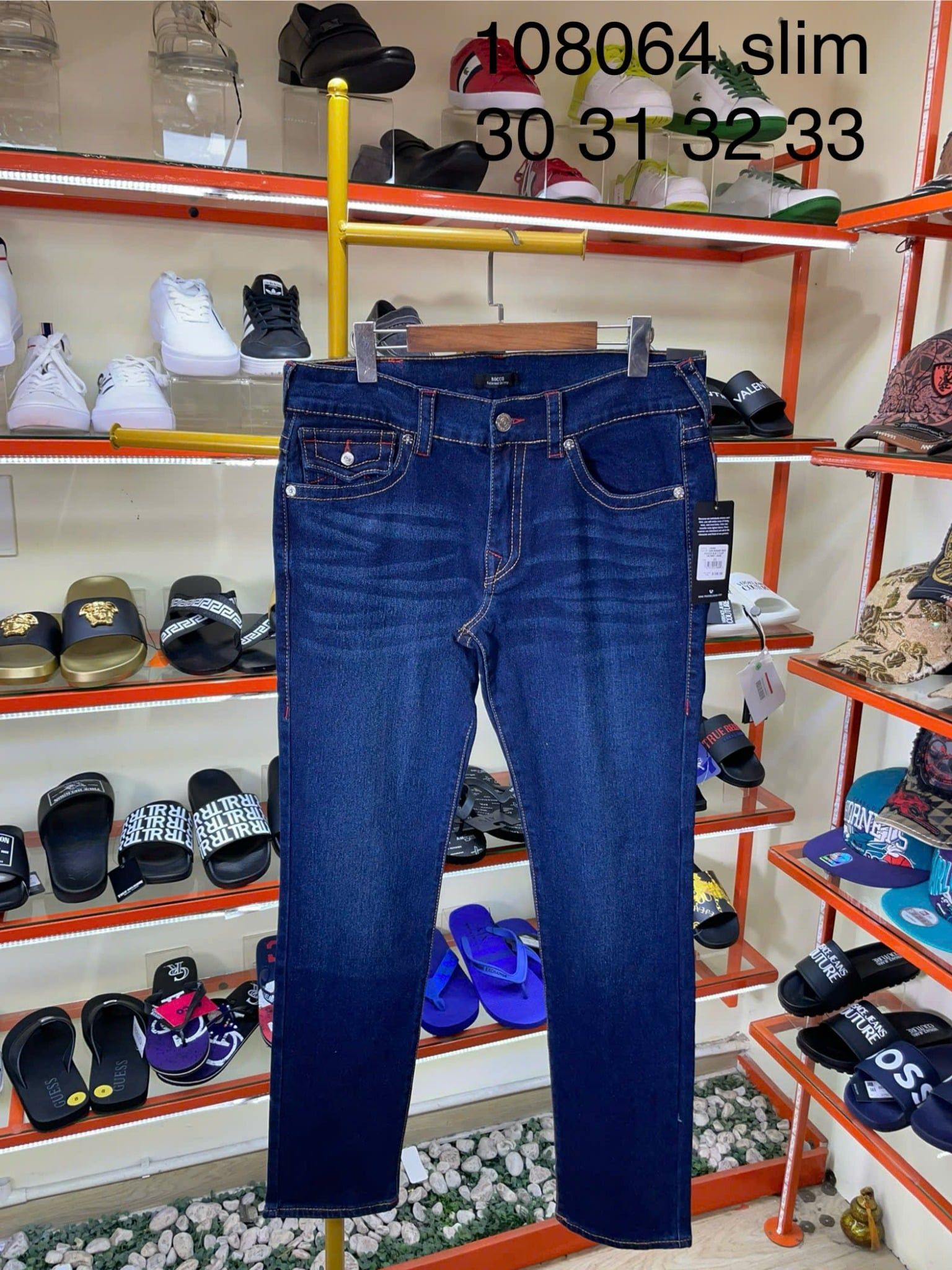 Quần Dài Jeans True Religion Xanh Đậm Chỉ Đỏ Cam - New - 108064 - TD02