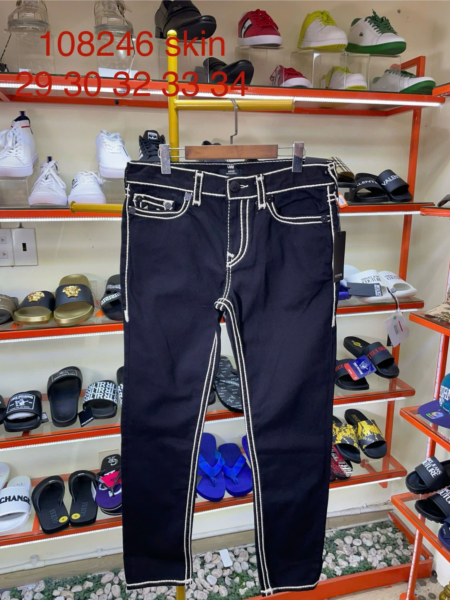 Quần Dài Jeans True Religion Đen Chỉ Trắng Nổi - New - 108246 - TD02