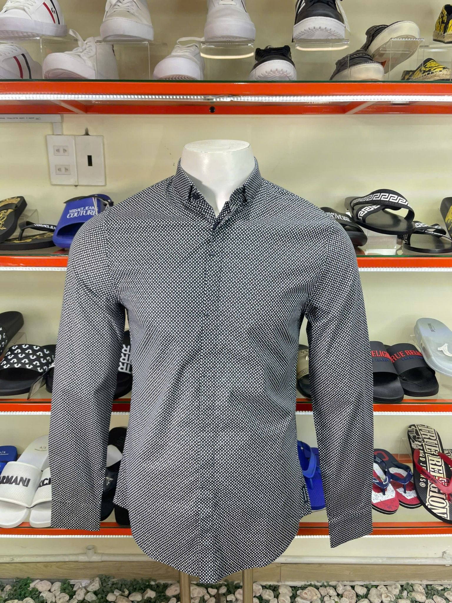 Áo Sơ Mi Tay Dài A/X Armani Exchange Đen Chữ Trắng - New - 7VZC25 ZNEAZ