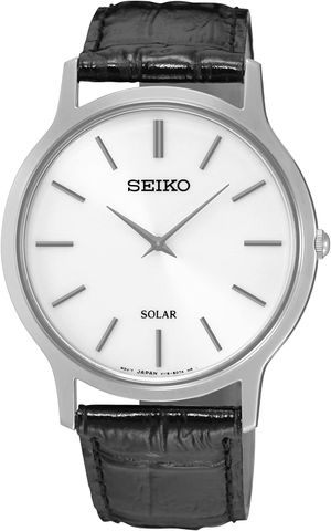 Solar White Dial Black Leather Men's Watch SUP873