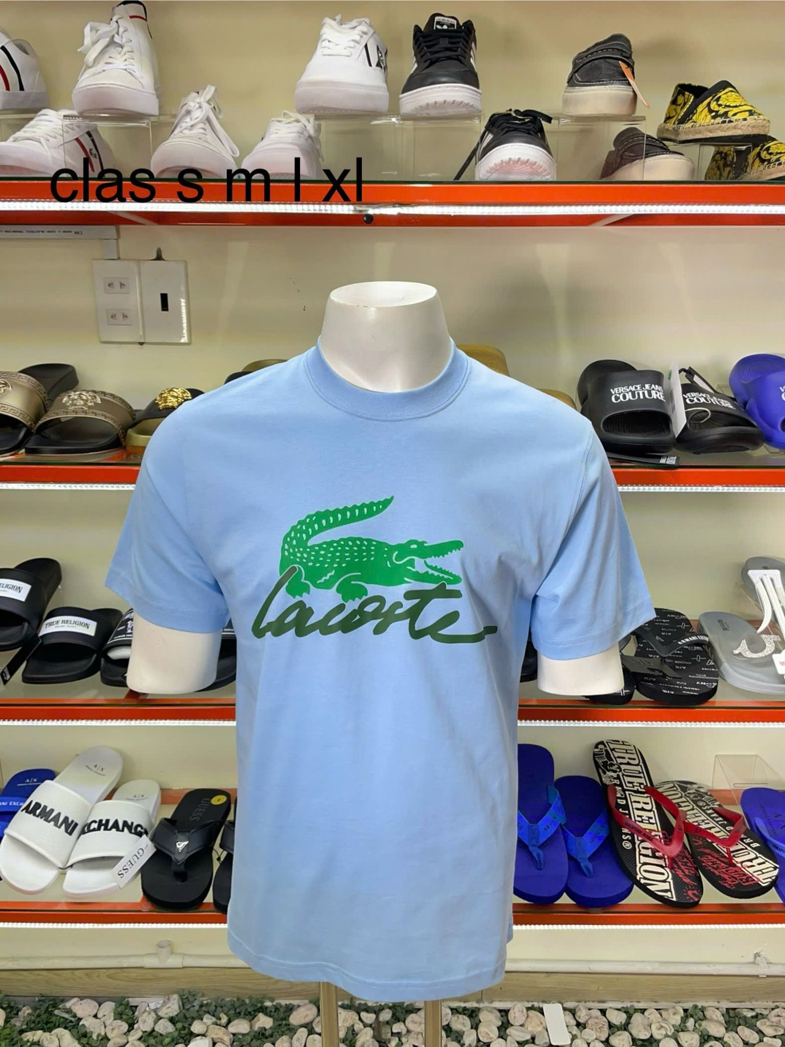 Áo Thun Lacoste Xanh Biển Cá Sấu Chữ Xanh Lá - New - TH6562 51 HBP - PB05