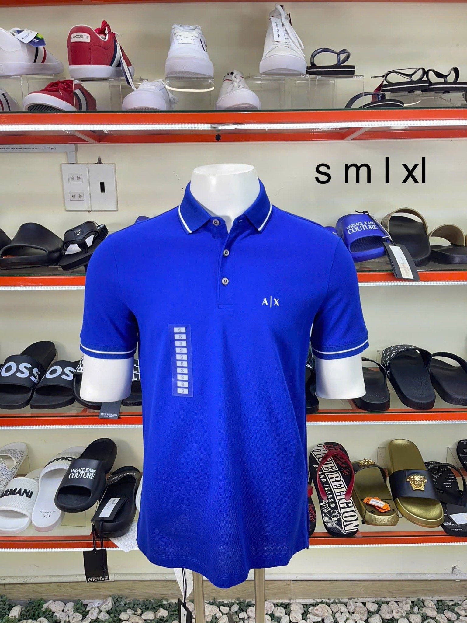 Áo Polo A/X Armani Exchange Xanh Dương Cổ Viền Trắng - New - 7VZFLE ZJM5Z - PB03