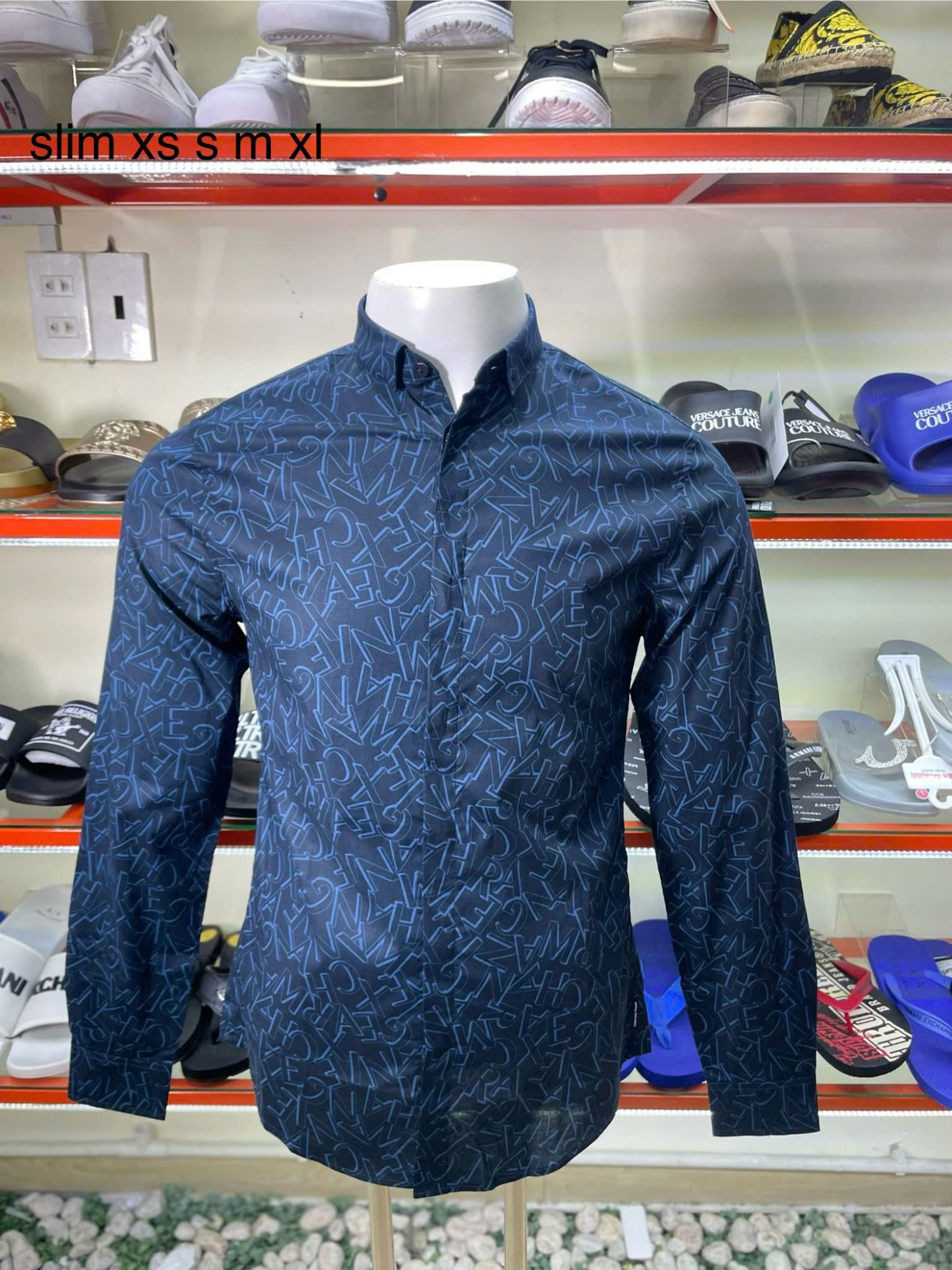 Áo Sơ Mi Tay Dài A/X Armani Exchange Xanh Navy Hình Chữ - New - 7VZC25 ZNEAZ - PA03