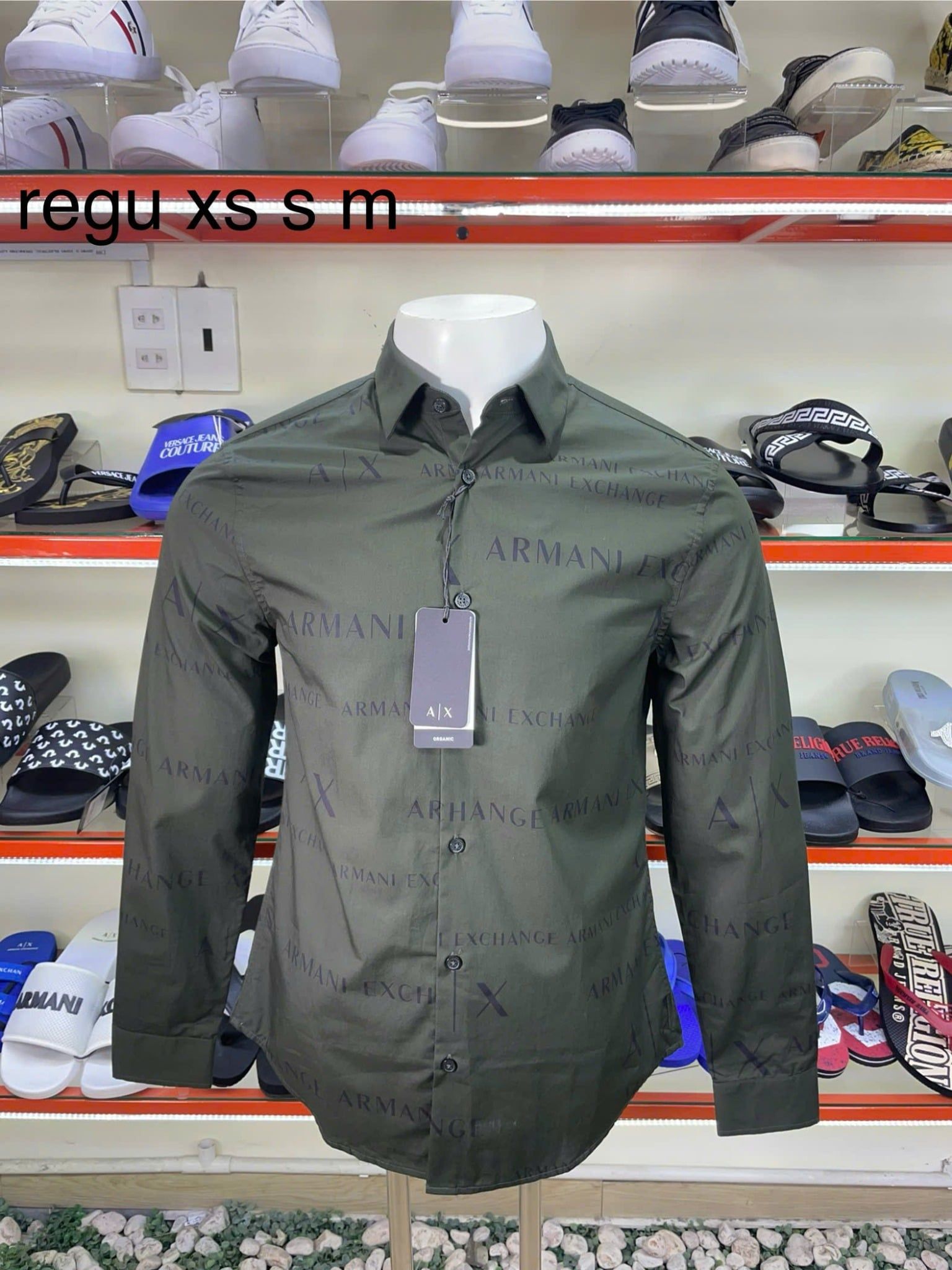 Áo Sơ Mi Tay Dài A/X Armani Exchange Xanh Rêu Chữ Đen - New - 6RZC17 ZNXLZ - PD04