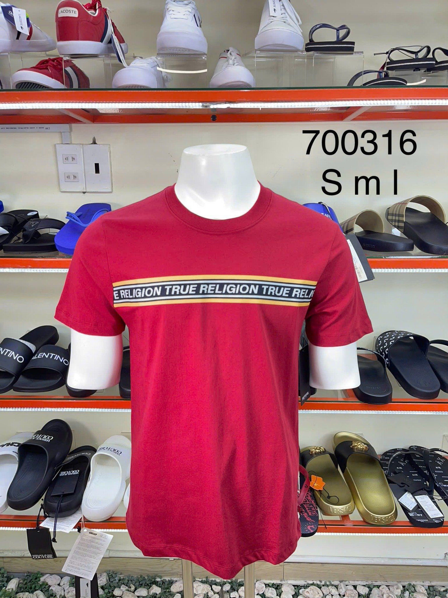 Áo Thun True Religion Đỏ Sọc Ngang Chữ - New - 700316 - TB01