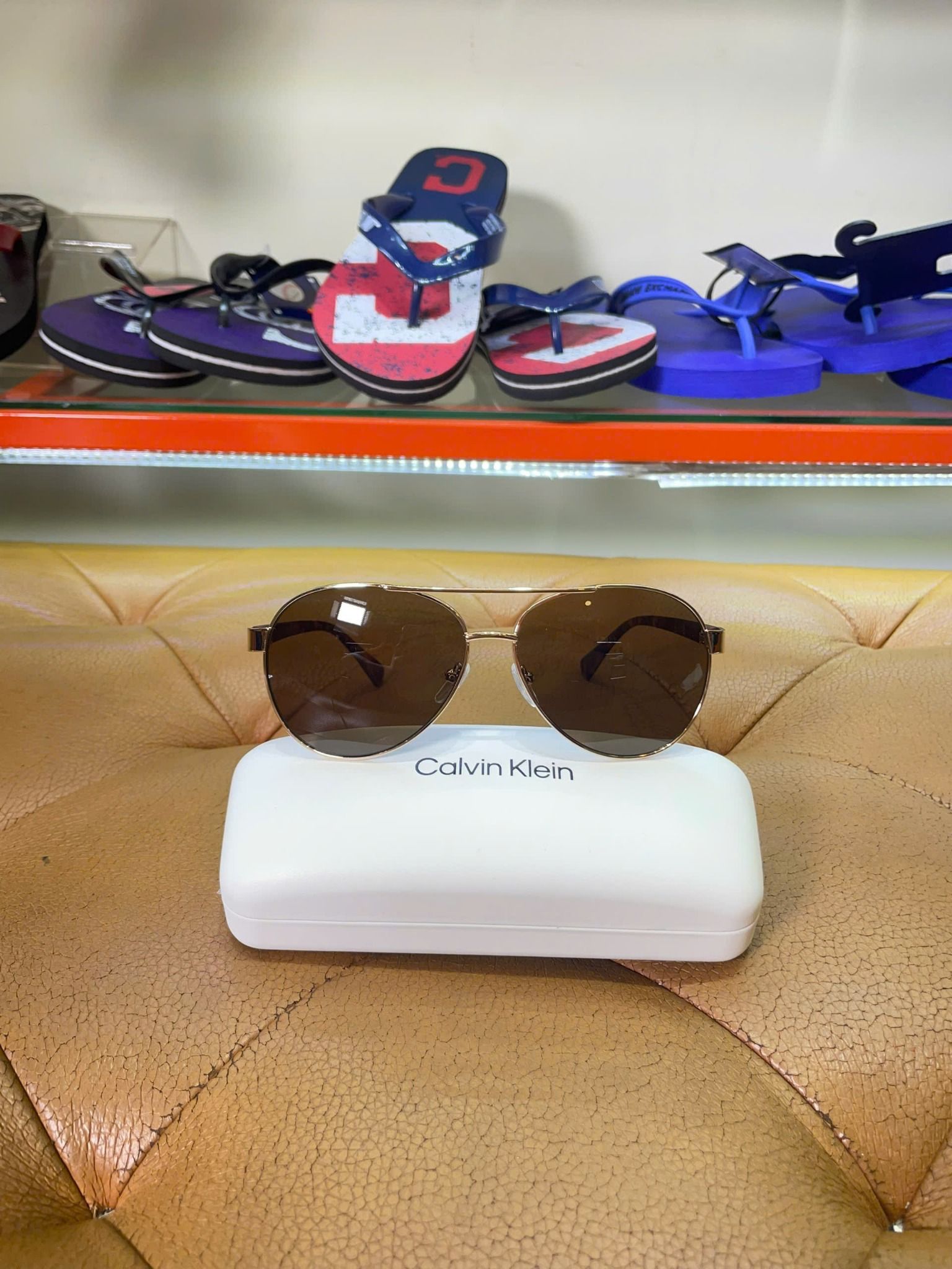 Mắt Kính CK Calvin Klein Gọng Vàng Nâu Vằn Tròng Nâu Đen - New - MKCK2