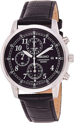Chronograph Black Dial Black Leather Men's Watch SNDC33
