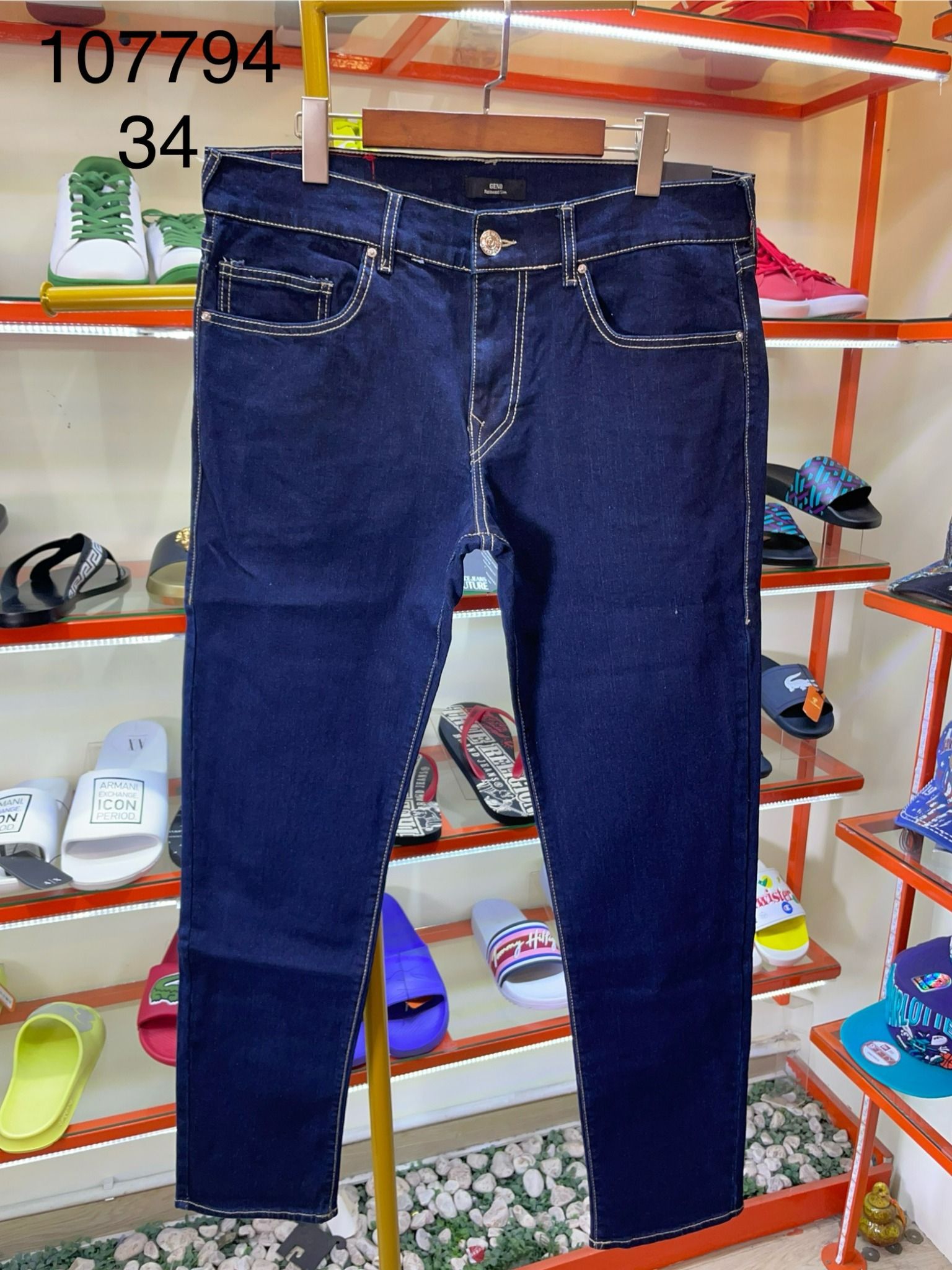 Quần Dài Jeans True Religion Xanh Đậm Chỉ Vàng Nhỏ - New - 107794