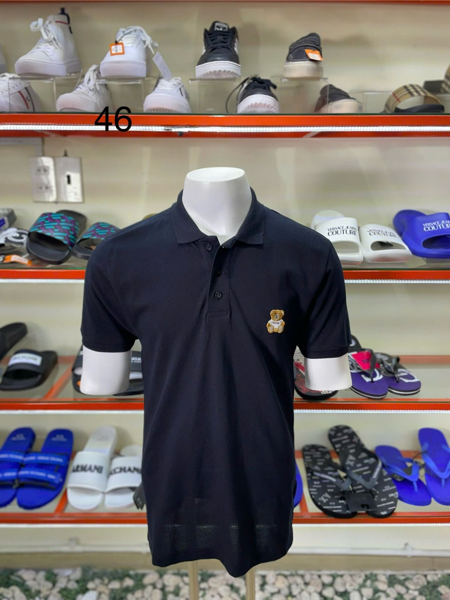 Áo Polo Moschino Đen Thêu Gấu Vàng - New - ZRA1603