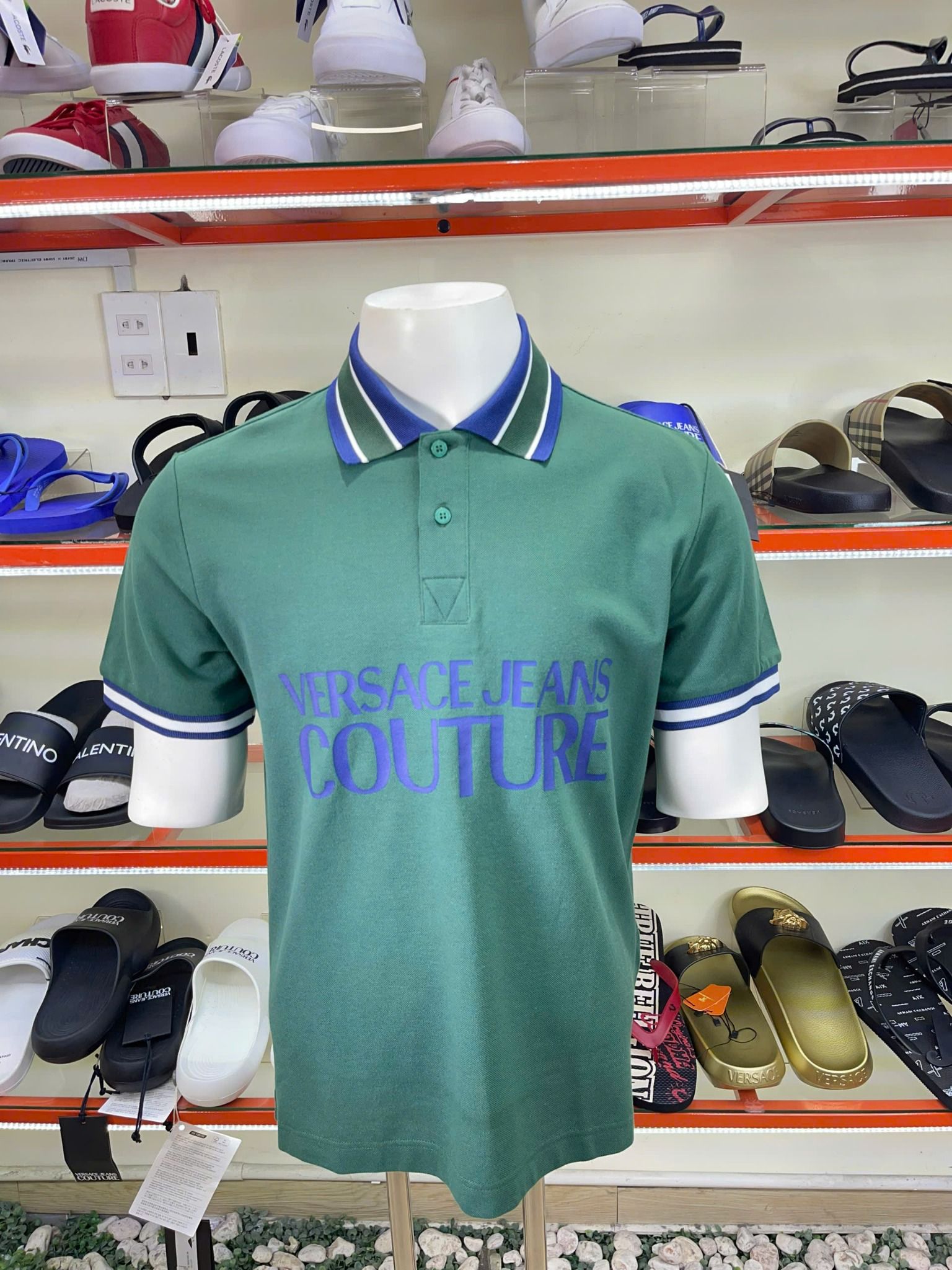 Áo Polo Versace Xanh Lá Cổ Sọc Xanh Trắng - New - 75GAGT03 - PA01