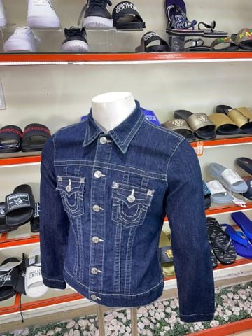 Áo Khoác Jeans True Religion Xanh Chỉ Trắng - New - A079