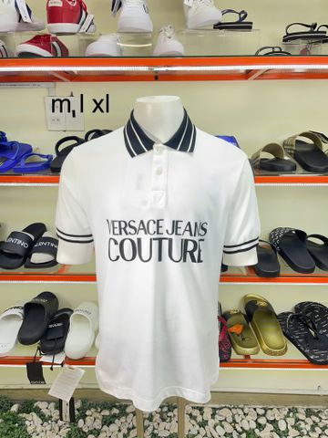 Áo Polo Versace Trẵng Cổ Sọc Đen Trắng - New - 75GAGT03 - PA01