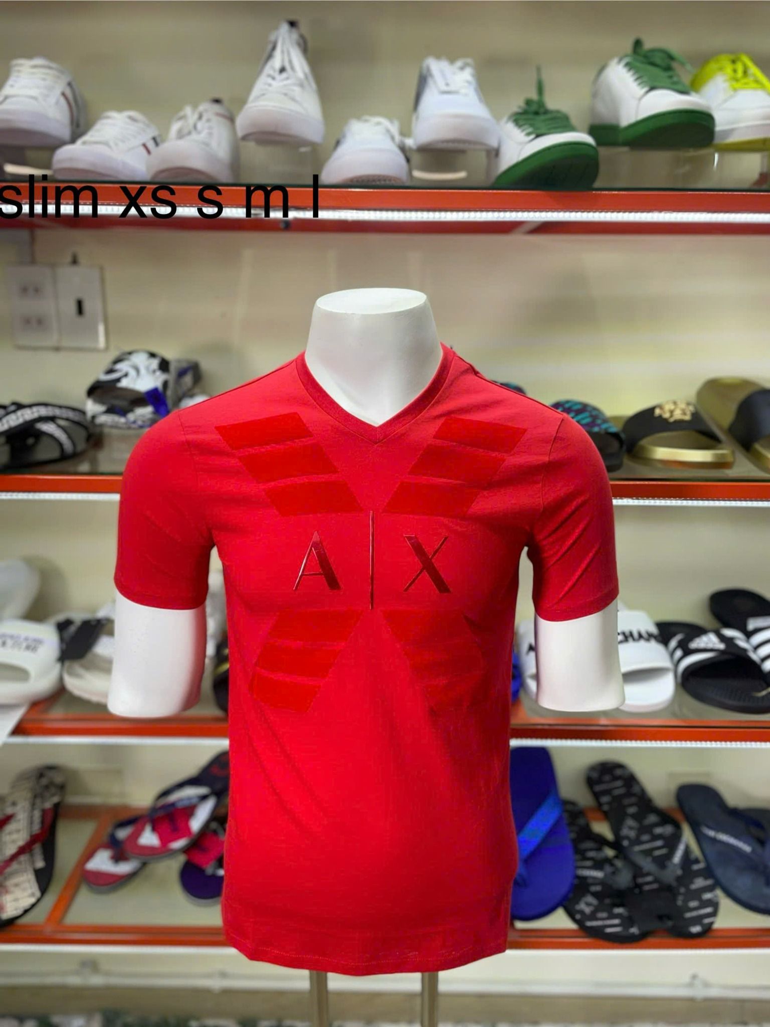 Áo Thun Cổ Tim A/X Armani Exchange Đỏ In Chữ Nổi - New - 7VZTTF ZJ2MZ - TB03