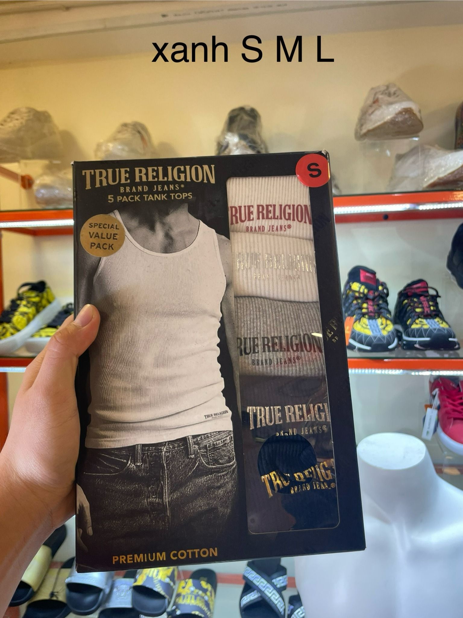 Set 5 Áo Lót Ba Lỗ True Religion Trắng - Xám - Xanh - New - TRCOTK502