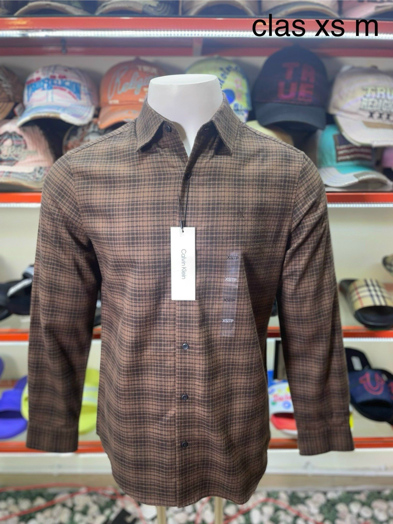 Áo Sơ Mi Tay Dài CK Calvin Klein Nâu Sọc Caro - New - SP40591796