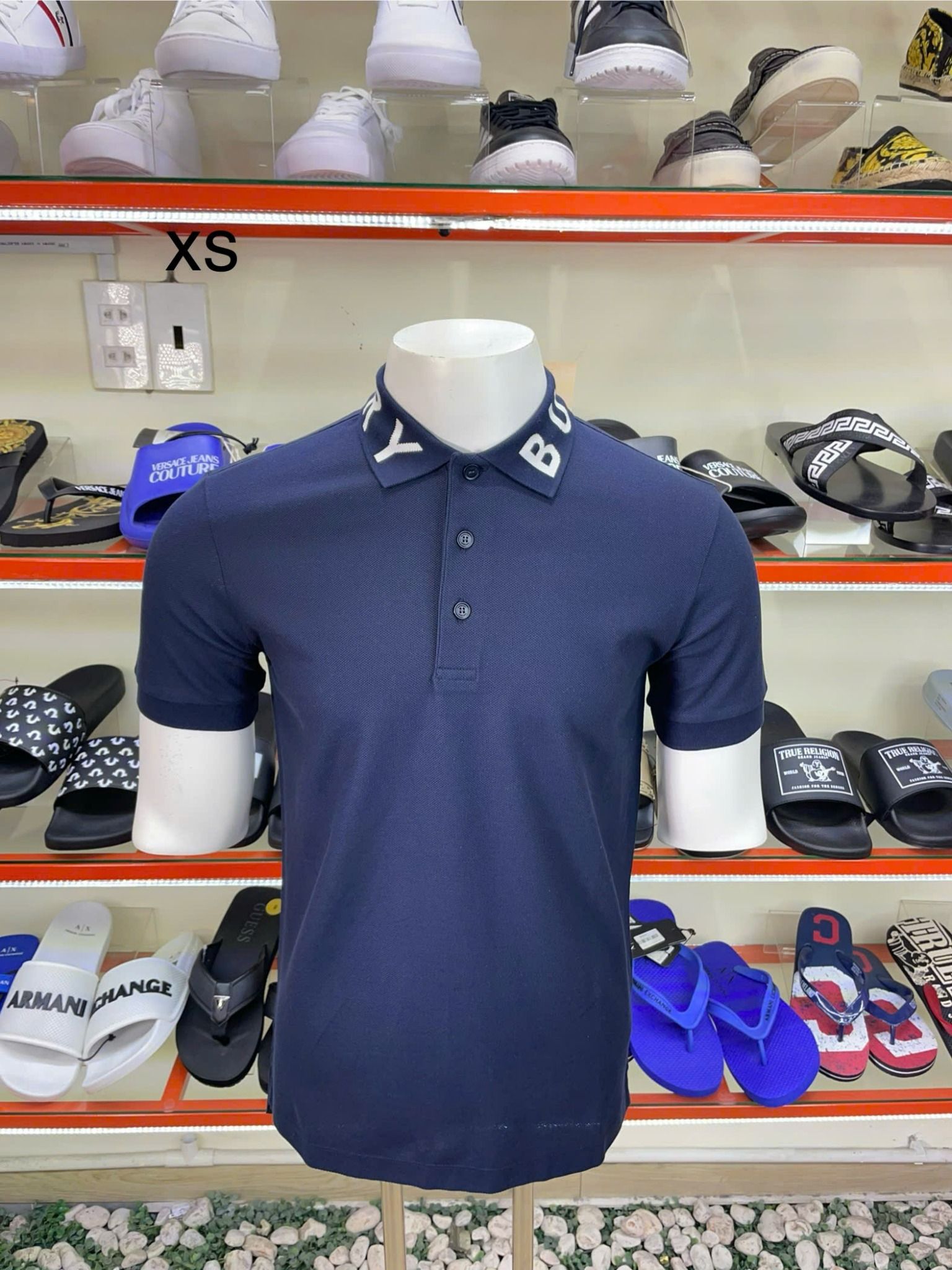 Áo Polo Burberry Xanh Navy Trơn Basic Cổ Chữ Trắng - New - 110736A1222 - PB01