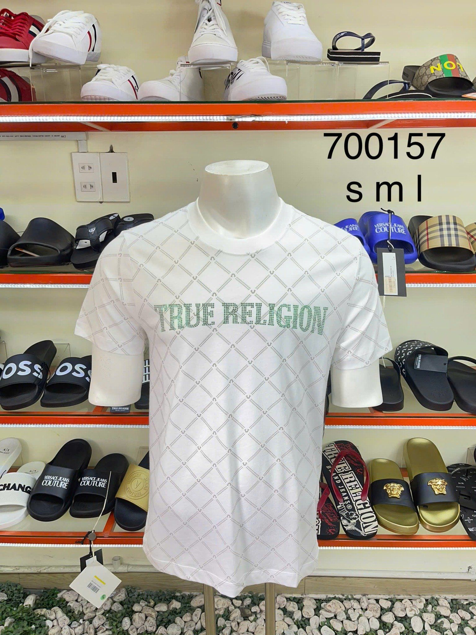 Áo Thun True Religion Trắng Đính Đá Xanh - New - 700157 - PB04