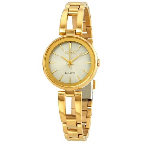 Axiom Eco-Drive Champagne Dial Yellow Gold-tone Ladies Watch EM0638-50P