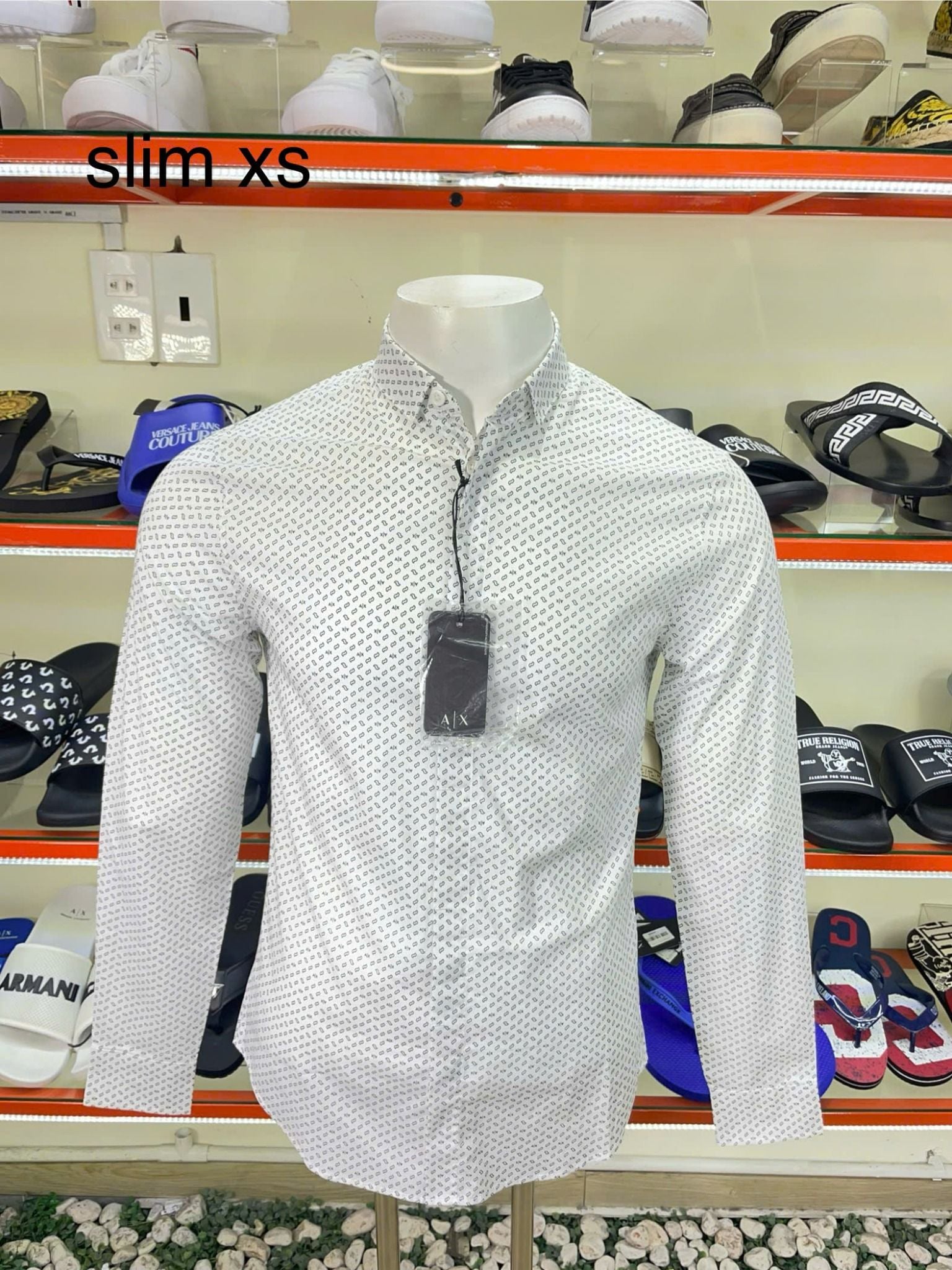 Áo Sơ Mi Tay Dài A/X Armani Exchange Trắng Họa Tiết Đen Xoắn - New - 3RZC25 ZNEAZ - PA03