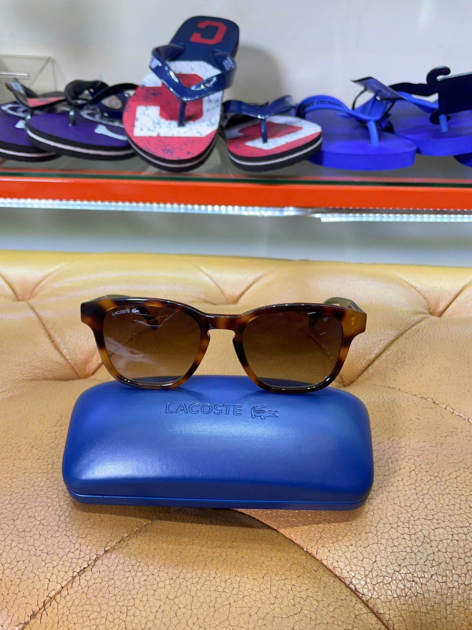 Mắt Kính Lacoste Gọng Nâu Vằn Xanh Lá Tròng Nâu Đen - New - MKLCT8