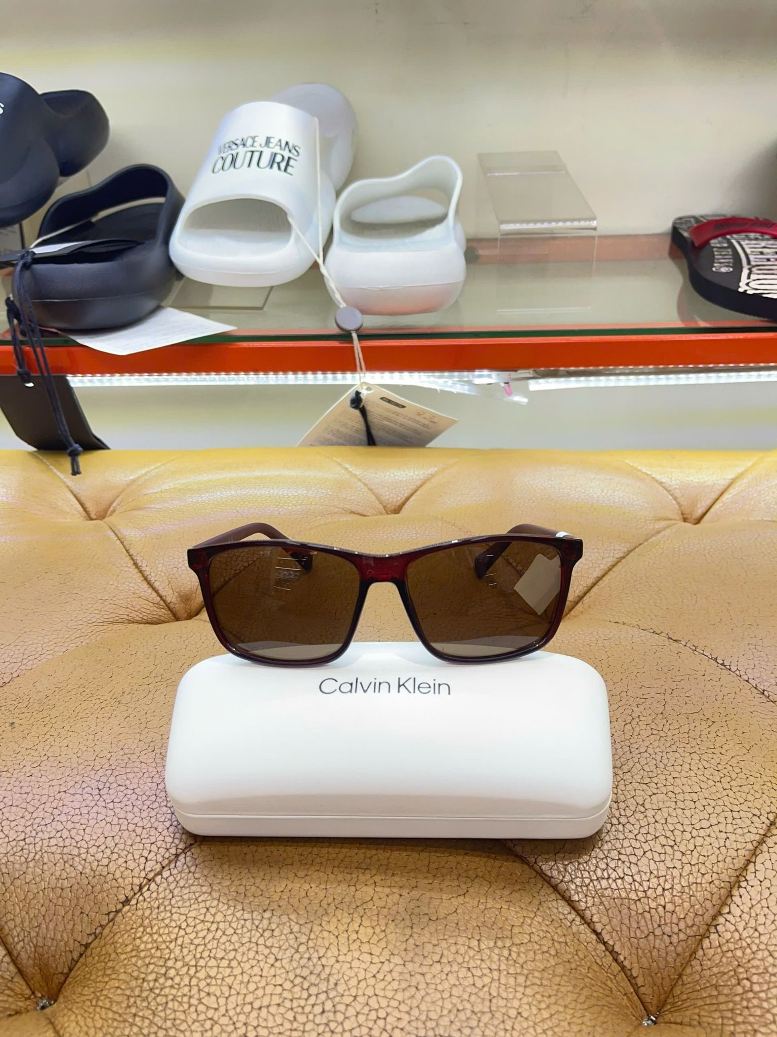 Mắt Kính CK Calvin Klein Nâu Đậu Đỏ Gọng Nhám - New - CK19568S